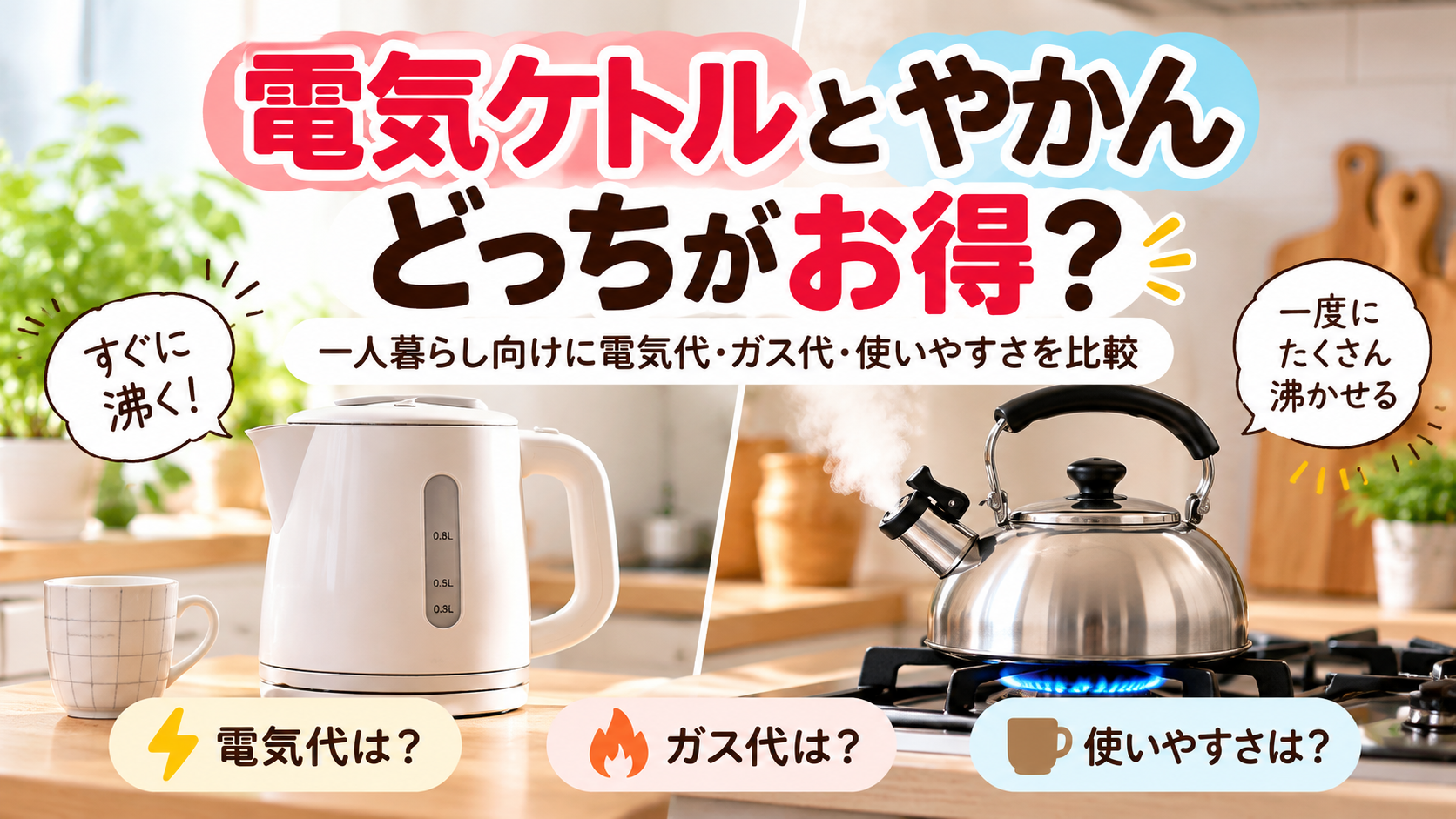 一人暮らし向けに電気ケトルとやかんを比較