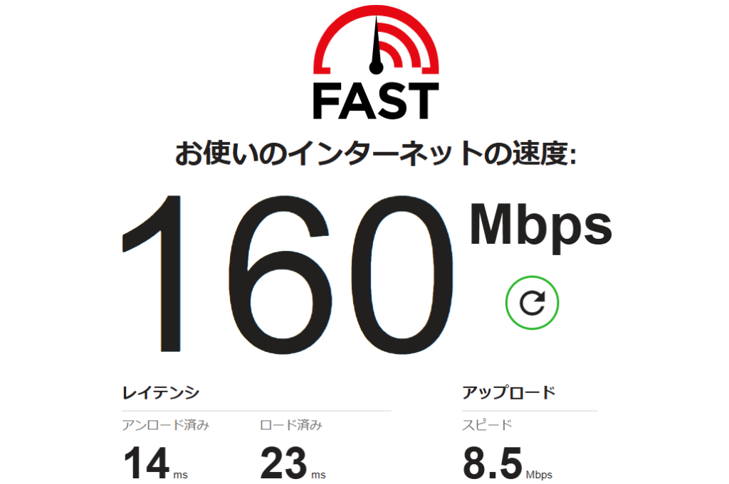 お使いのインターネットの速度